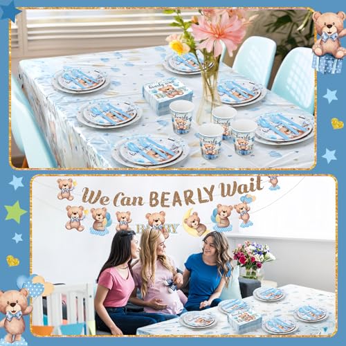 405 Pcs Baby Shower Tableware Set Blue Bear Plates Napkins Cups for 50 Guests U833