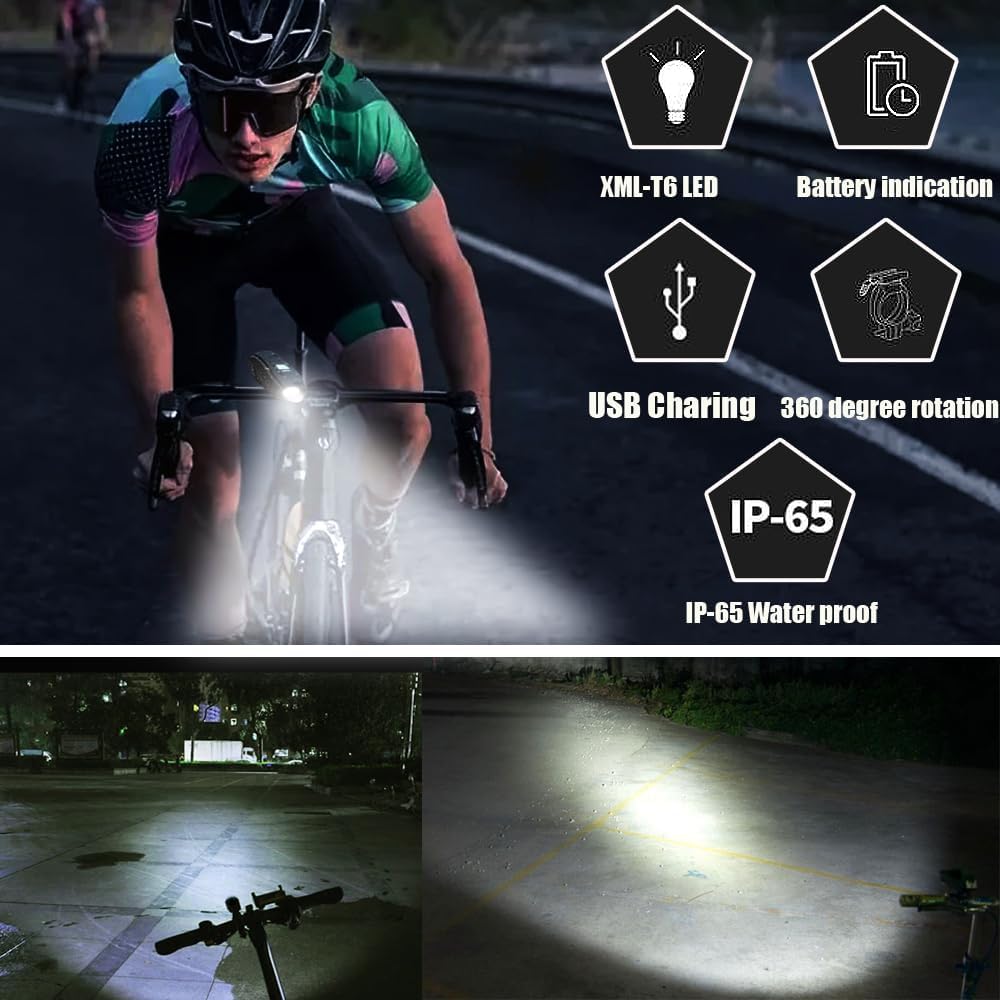 Bike Light Set Front and Rear, LED, 360° Rotatable, Rechargeable, Waterproof S222484