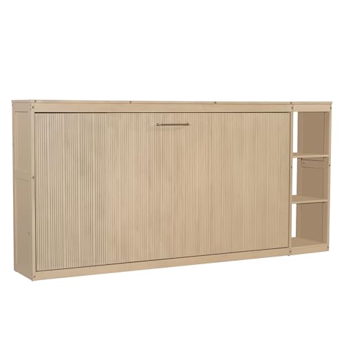 Full Size Horizontal Murphy Bed with Shelves, Foldable into Cabinet W154373