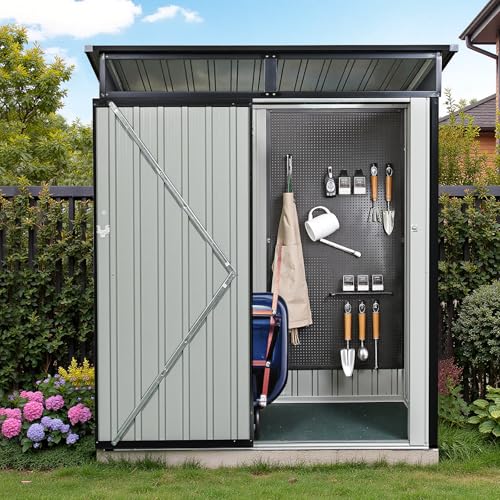 Resin Outdoor Storage Shed with Floor and Window, Lockable Small Tool Shed for Garden Patio Backyard, Light Gray V985