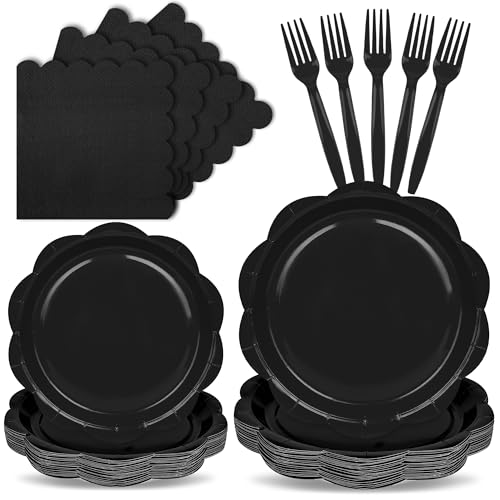 Ivory Paper Plates and Napkins Set for 50 Guests, Disposable Tableware with Utensils M509
