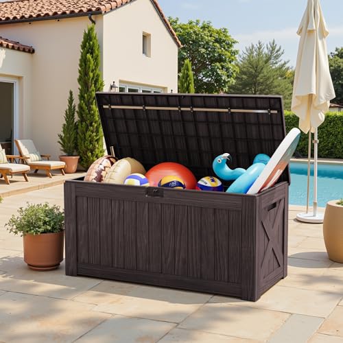 Outdoor Storage Box 120 Gallon with Lock, Resin Deck Box for Patio and Garden A6689