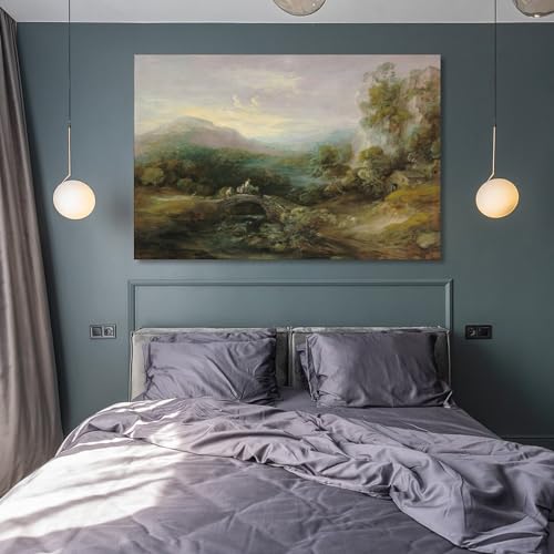 Mountain Landscape with Bridge Canvas Poster Wall Art E78999