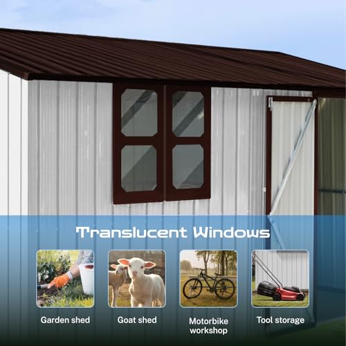 10 x 8 ft Outdoor Storage Shed, Metal Building with Windows and Lockable Doors, Grey Q206