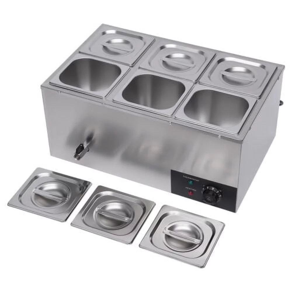 Commercial Buffet Food Warmer 6 Pots Stainless Steel Y330176