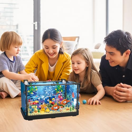 Fish Tank Building Sets, 725 Pcs Lighting Aquarium Kit with Ocean Jellyfish, Fish, Crab P263425