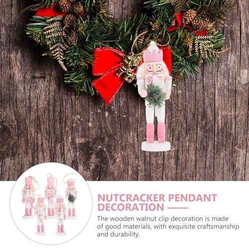 Pink Wooden Nutcracker Ornaments for Christmas Tree, 5 Inch, Set of 5 B857