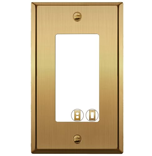 Rio Salto Metal Gold Outlet Cover or Light Switch Cover Wall Plate, Corrosion Resistant Metal Wall Plate, Genuine Brushed Brass, MID-SIZE