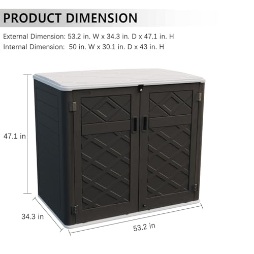 Horizontal Outdoor Storage Shed, 47 Cu.ft Resin Waterproof Cabinet for Garden Patio Backyards F5157