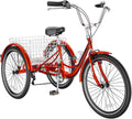 Adult Tricycle 7 Speed 3 Wheel Bike Adult Trikes, Three-Wheeled Bicycles Cruise Trike with Basket for Seniors, Women, Men for Recreation Shopping (24", Red)