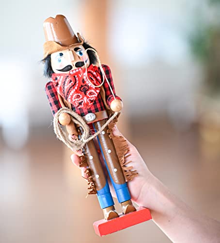 Christmas Western Cowboy Nutcracker Brown Red Wooden Decor 14 Inch X439