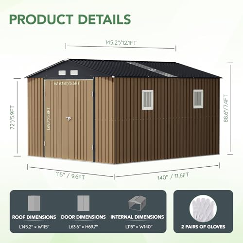 Outdoor Steel Storage Shed with Lockable Doors and Windows E249038