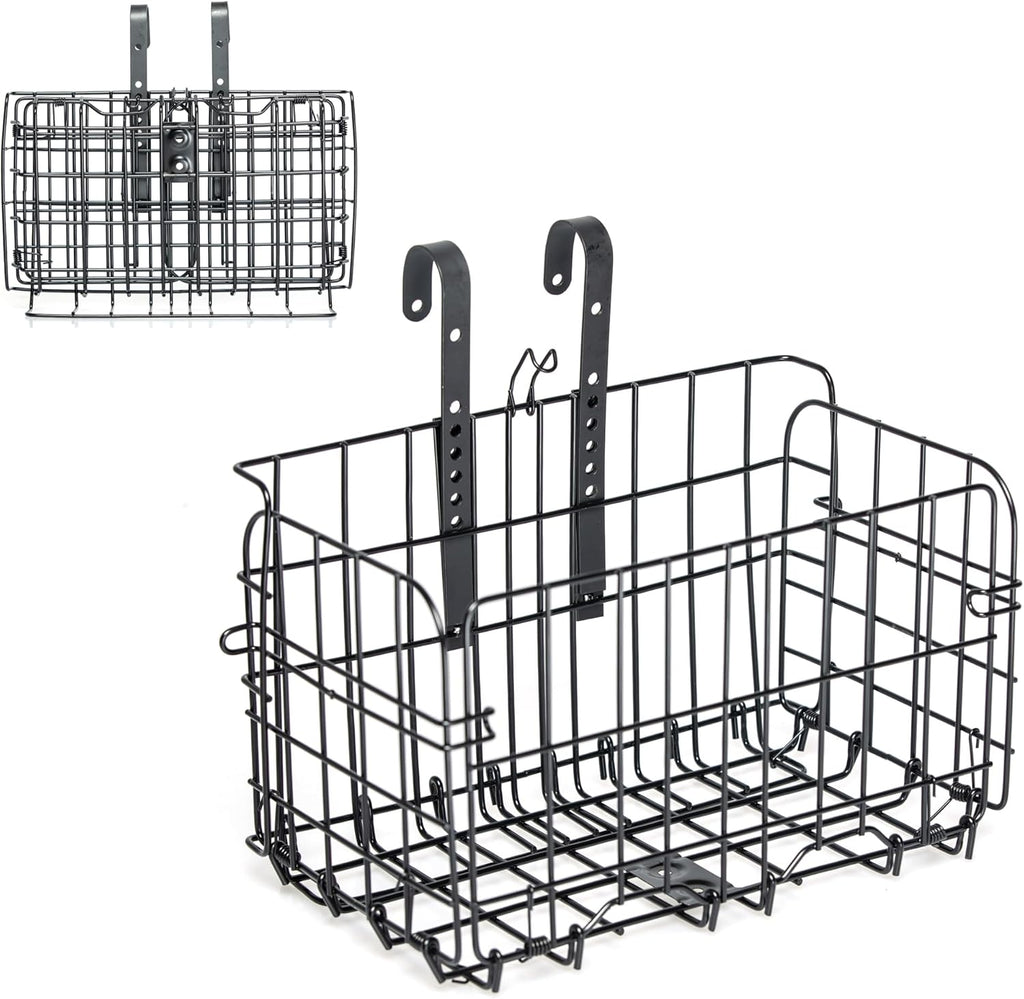 Folding Front Bicycle Basket Steel Black