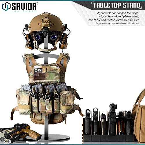 Tactical Gear Stand Tabletop Helmet Vest Display Rack, Heavy Duty Steel Holder X74473