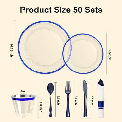 Disposable Plates and Cups Set for 50 Guests with Napkins and Cutlery V71219