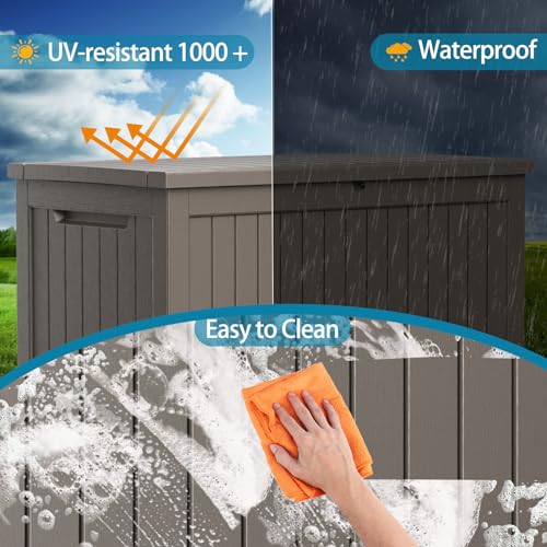 100 Gallon Resin Deck Box, Lockable Patio Outdoor Storage, Waterproof - Black F75230