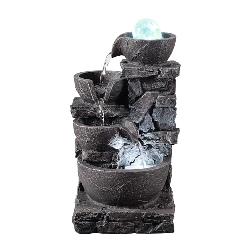 4-Tier Stone Tabletop Fountain with LED Lights Q8981