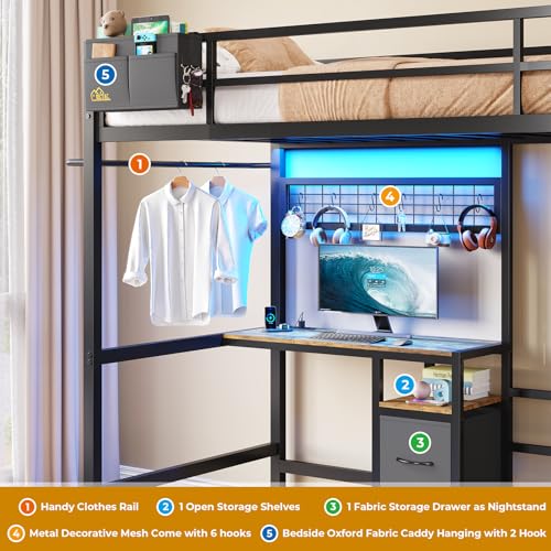 Twin Over Twin Bunk Bed with Desk, Charging Station and LED Lights F705929