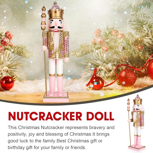 Pink Nutcracker Christmas Decor, Handmade Wooden Figure, 12" S521569