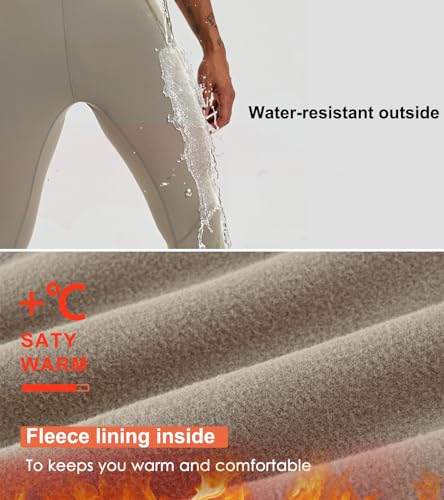 Men's Fleece Running Leggings Winter Cycling Tights with Zipper Pockets S472