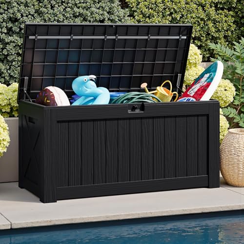 31 Gallon Resin Deck Box Waterproof Indoor Outdoor Storage for Patio Cushions and Garden Tools L90121