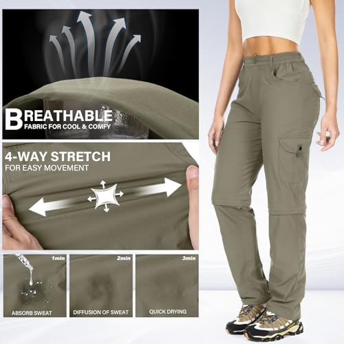 Women's Hiking Pants Convertible Quick Dry Lightweight Zip Off P44996