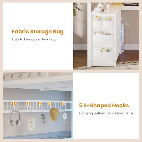 Loft Bed Full Size with U-Shaped Desk, Storage Drawers, Power Outlet, LED, Safety Guardrail & Ladders P611917