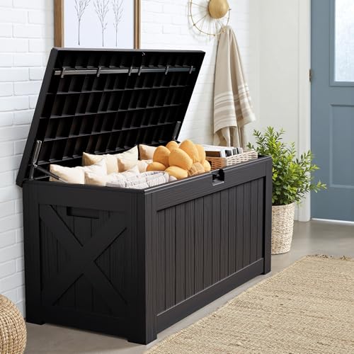 31 Gallon Resin Deck Box Waterproof Indoor Outdoor Storage for Patio Cushions and Garden Tools L90121