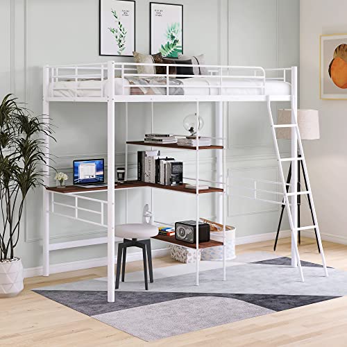 Full Loft Bed with Desk, Storage Shelves, and Wardrobe, Heavy-Duty Frame, Black K6320