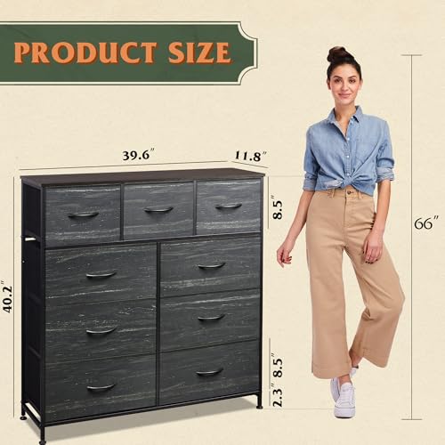 9-Drawer Fabric Storage Tower for Bedroom, Closet, Tall Chest Organizer with Steel Frame R839993