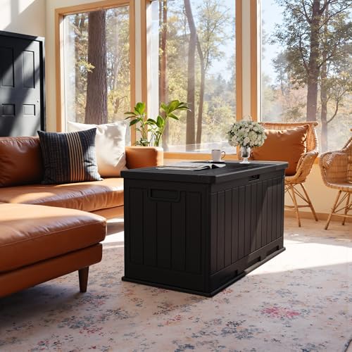 31 Gallon Resin Deck Box Waterproof Indoor Outdoor Storage for Patio Cushions and Garden Tools L90121