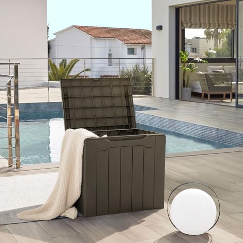 31 Gallon Resin Deck Box Waterproof Indoor Outdoor Storage for Patio Cushions and Garden Tools L90121