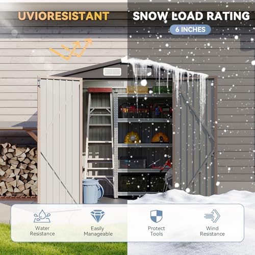 Galvanized Steel Storage Shed with Triple Doors, Weatherproof Outdoor Utility Shed P600721