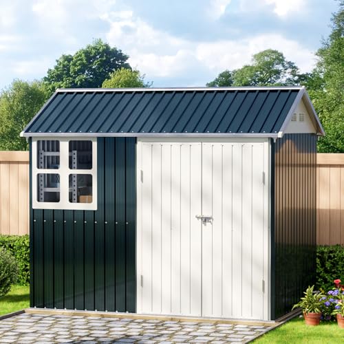 Outdoor Steel Storage Shed with Lockable Doors and Windows E249038