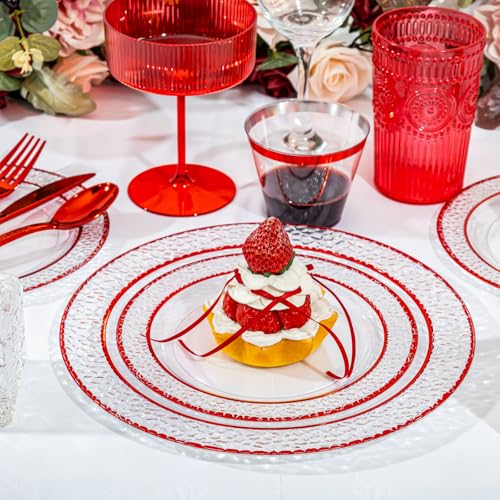 350PCS Clear Plastic Plates with Gold Trim for 50 Guests, Disposable Dinnerware Set O686017