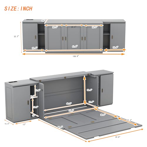 Wall Cabinet Bed with Storage and Bookcase Headboard F651615