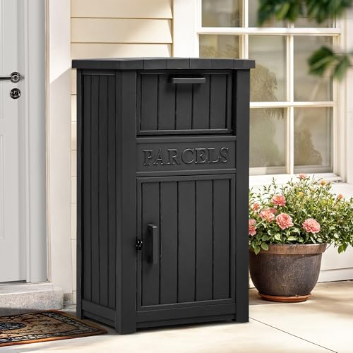 60 Gallon Outdoor Package Storage Box, Double-Wall Resin, Waterproof Deck Box for Porch O69284