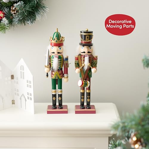 12 Inch Wooden Nutcracker Christmas Decor King & Soldier, Green, 2 Pack E8776
