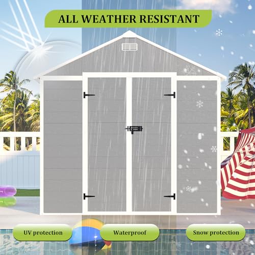 Outdoor Resin Storage Shed 8x8 ft Waterproof Garden Shed with Lockable Doors W96159