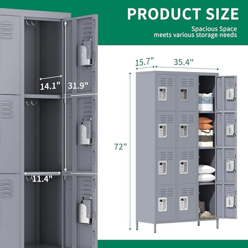 3-Door Steel Storage Locker with Shelves and Hooks I822961