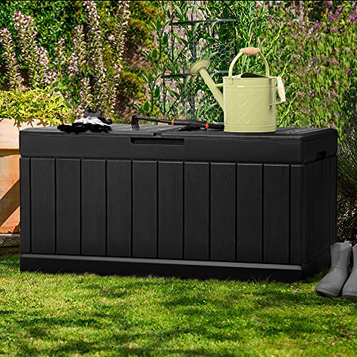 31 Gallon Resin Deck Box Waterproof Indoor Outdoor Storage for Patio Cushions and Garden Tools L90121