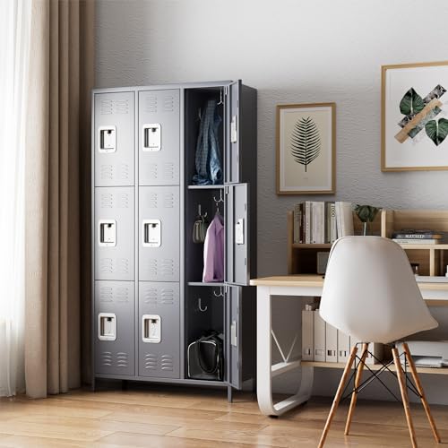 6 Door Metal Storage Locker with 18 Hooks, Black & Dark Grey K6611