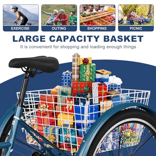 Adult Mountain Tricycle, 7 Speed, 24-27.5 Inch Wheels with Basket J3388