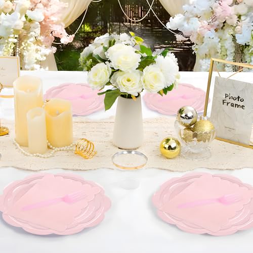 Ivory Paper Plates and Napkins Set for 50 Guests, Disposable Tableware with Utensils M509