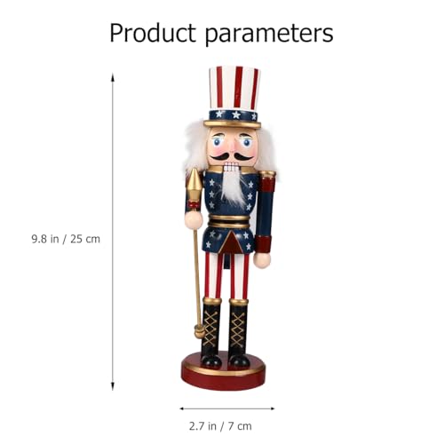 Patriotic Nutcracker Figurines Wooden Soldier Statue with Cane for Independence Day Decoration C859373