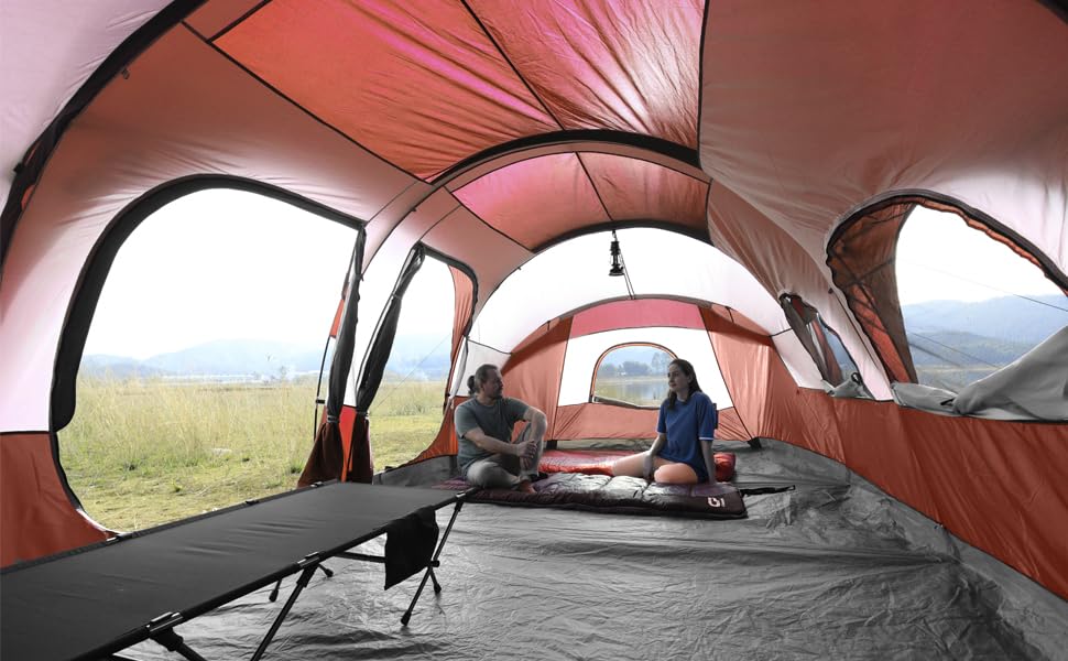 12-Person Camping Tent, 3 Room Family Tent, Waterproof Windproof with Carry Bag Q601154