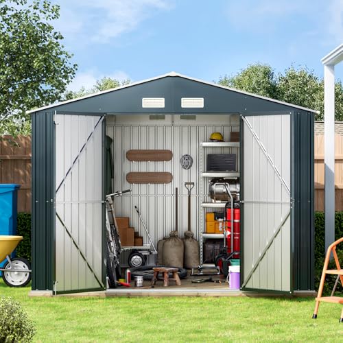 Outdoor Steel Storage Shed with Lockable Doors and Windows E249038
