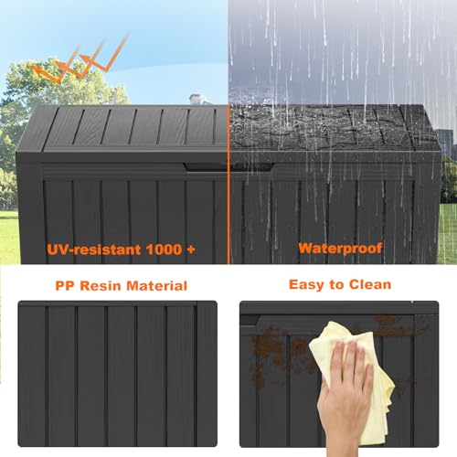 100 Gallon Resin Deck Box, Lockable Patio Outdoor Storage, Waterproof - Black F75230