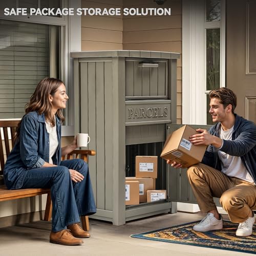 60 Gallon Outdoor Package Storage Box, Double-Wall Resin, Waterproof Deck Box for Porch O69284