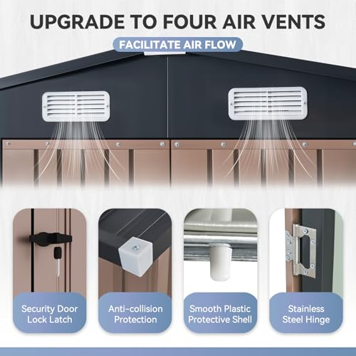 Galvanized Steel Storage Shed with Triple Doors, Weatherproof Outdoor Utility Shed P600721
